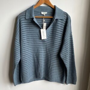 Haven Well Within 100% Cotton Open Knit Crochet Oversized Collared Sweater